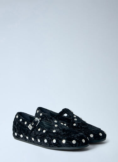 LN-CC® - GANNI: Mary Jenny Studs Crinkle Velvet Flats - Black GANNI Mary Jenny Studs Crinkle Velvet Flats Black gan0266007