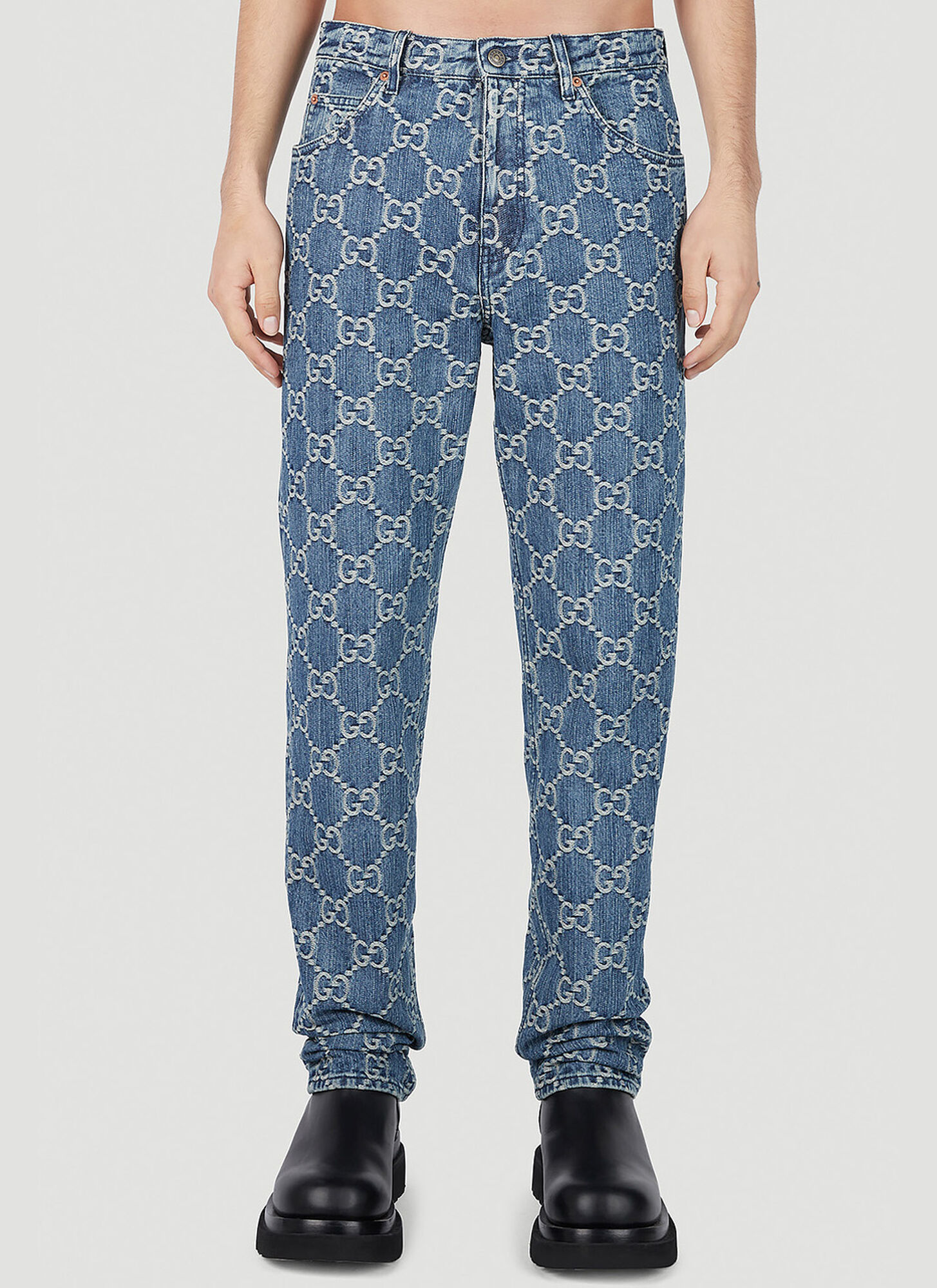 GUCCI GUCCI GG JACQUARD JEANS MALE BLUEMALE