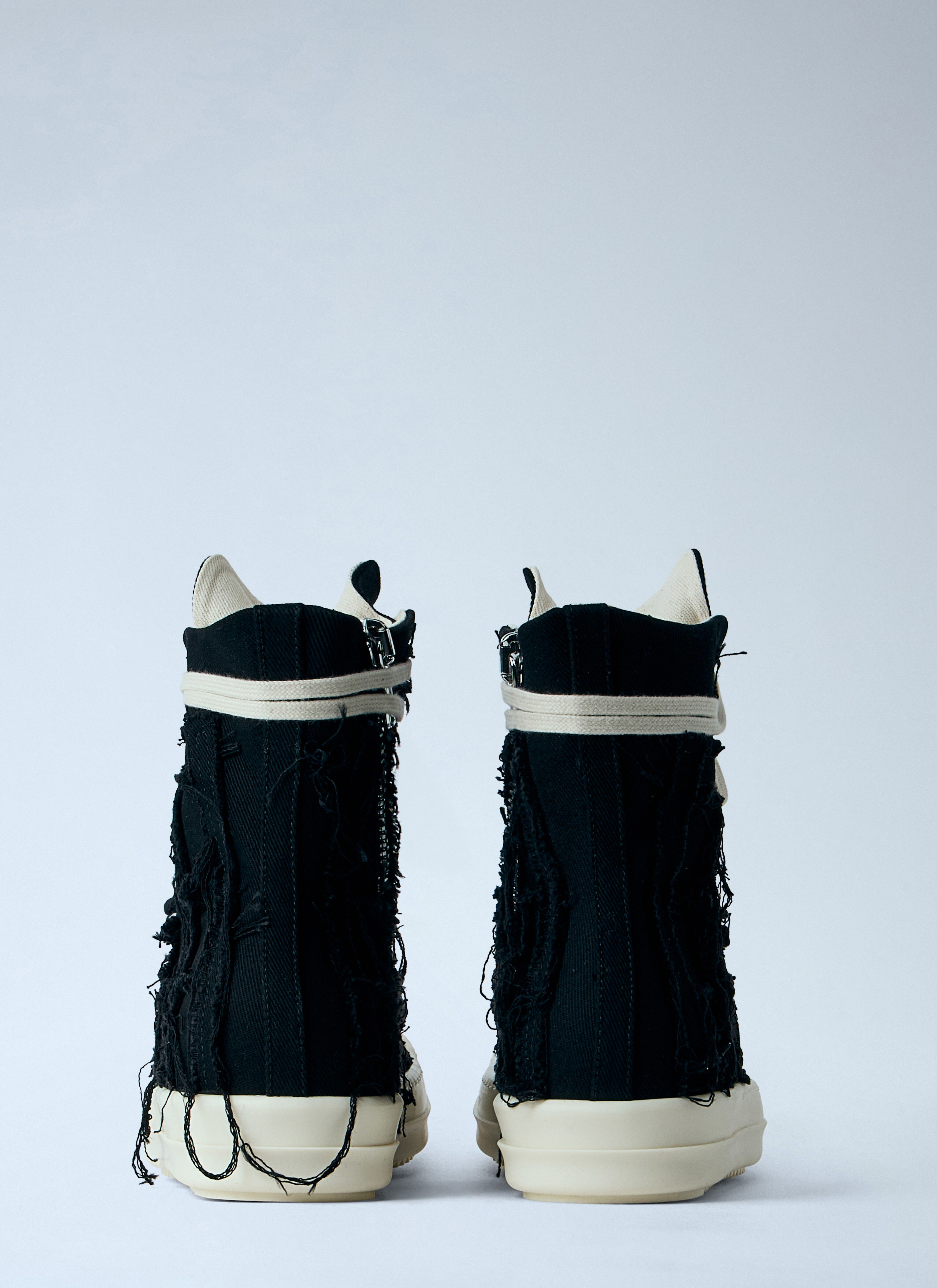 Rick Owens DRKSHDW Men's' Frayed Denim High-Top Sneakers in Black