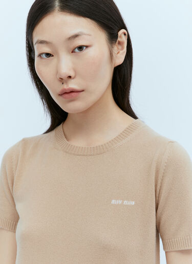 Logo Embroidery Cashmere Sweater Miu Miu Logo Embroidery Cashmere Sweater Beige miu0254006