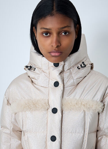 Belted Down Jacket With Faux Fur Trim Moncler Grenoble Belted Down Jacket With Faux Fur Trim Beige mog0262004