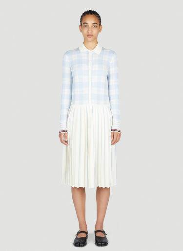 Thom Browne Hairline Check Pleated Polo Dress Natural thb0251014