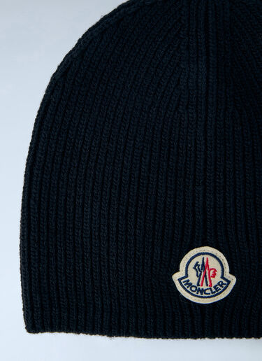 LN-CC® - Moncler: Ribbed Wool Beanie Hat - Black Moncler Ribbed Wool Beanie Hat Black mon0166035
