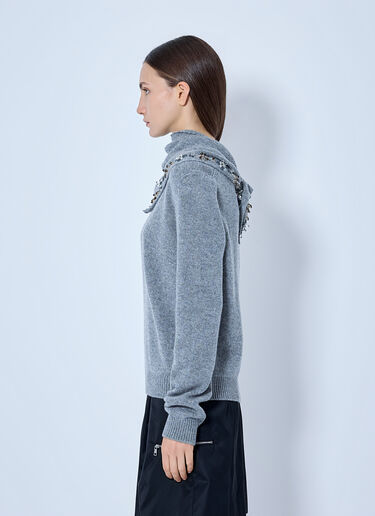LN-CC® - Prada: Embroidered-Scarf Cashmere Sweater - Grey Prada Embroidered-Scarf Cashmere Sweater Grey pra0266001