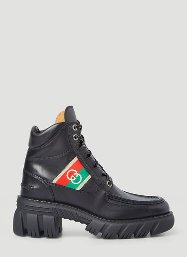 Gucci 提花拼接系带踝靴 黑 guc0245074
