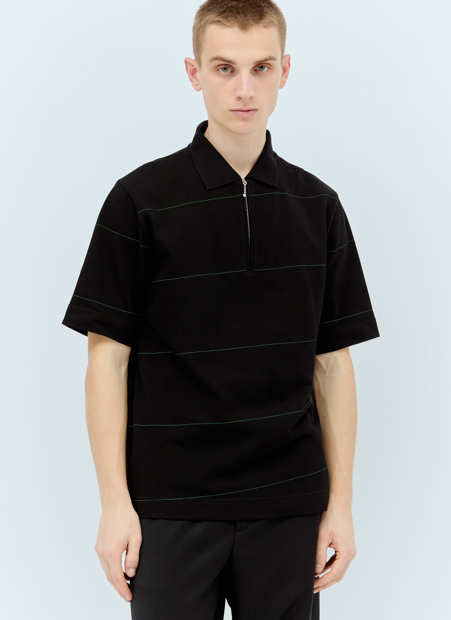 Shop Burberry Striped Polo Shirt In Black