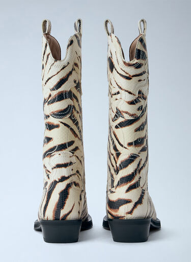 GANNI Mid Shaft Embroidered Western Boots Beige gan0265055