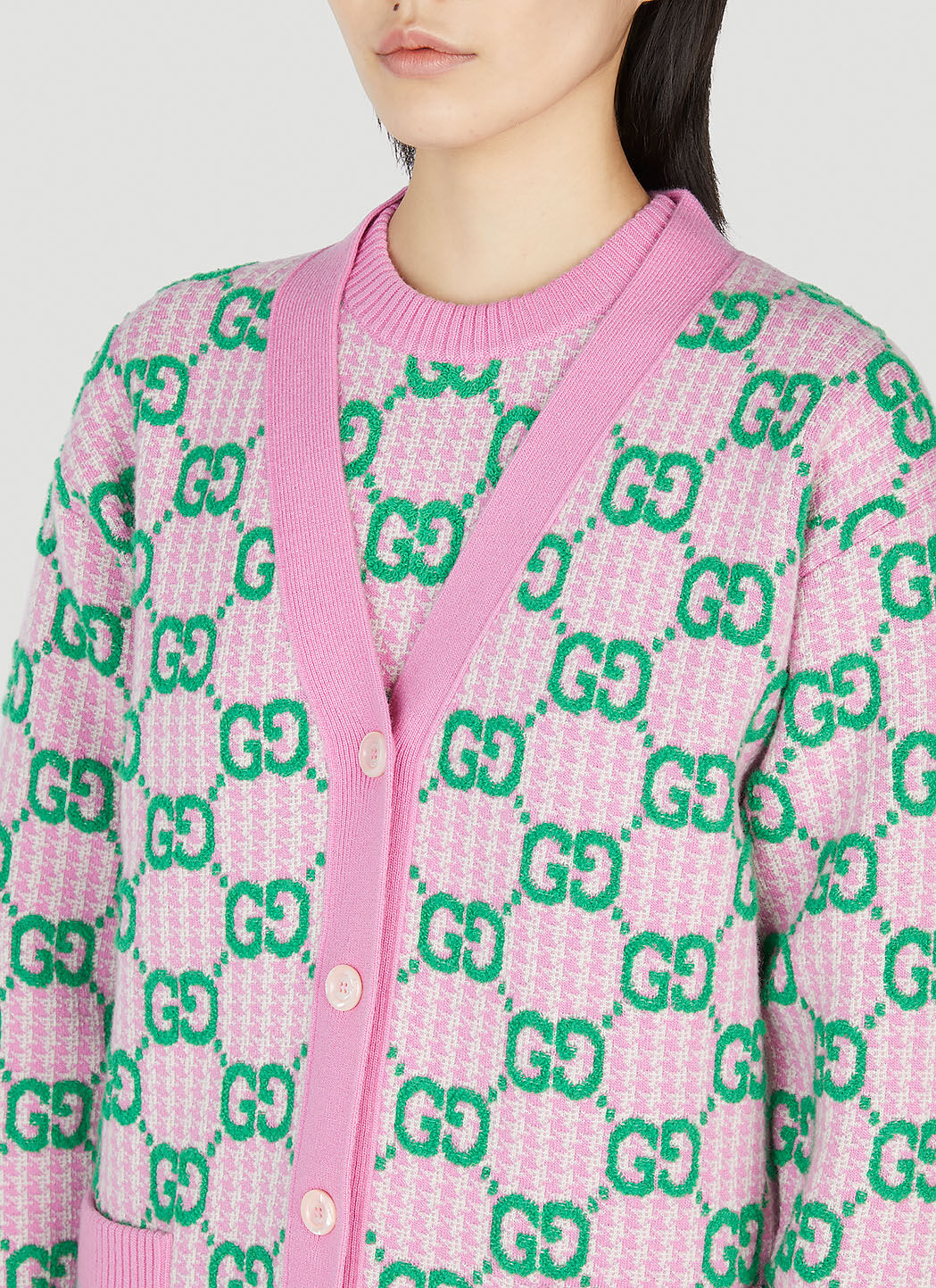 Gucci GG Intarsia Cardigan in Pink LN CC