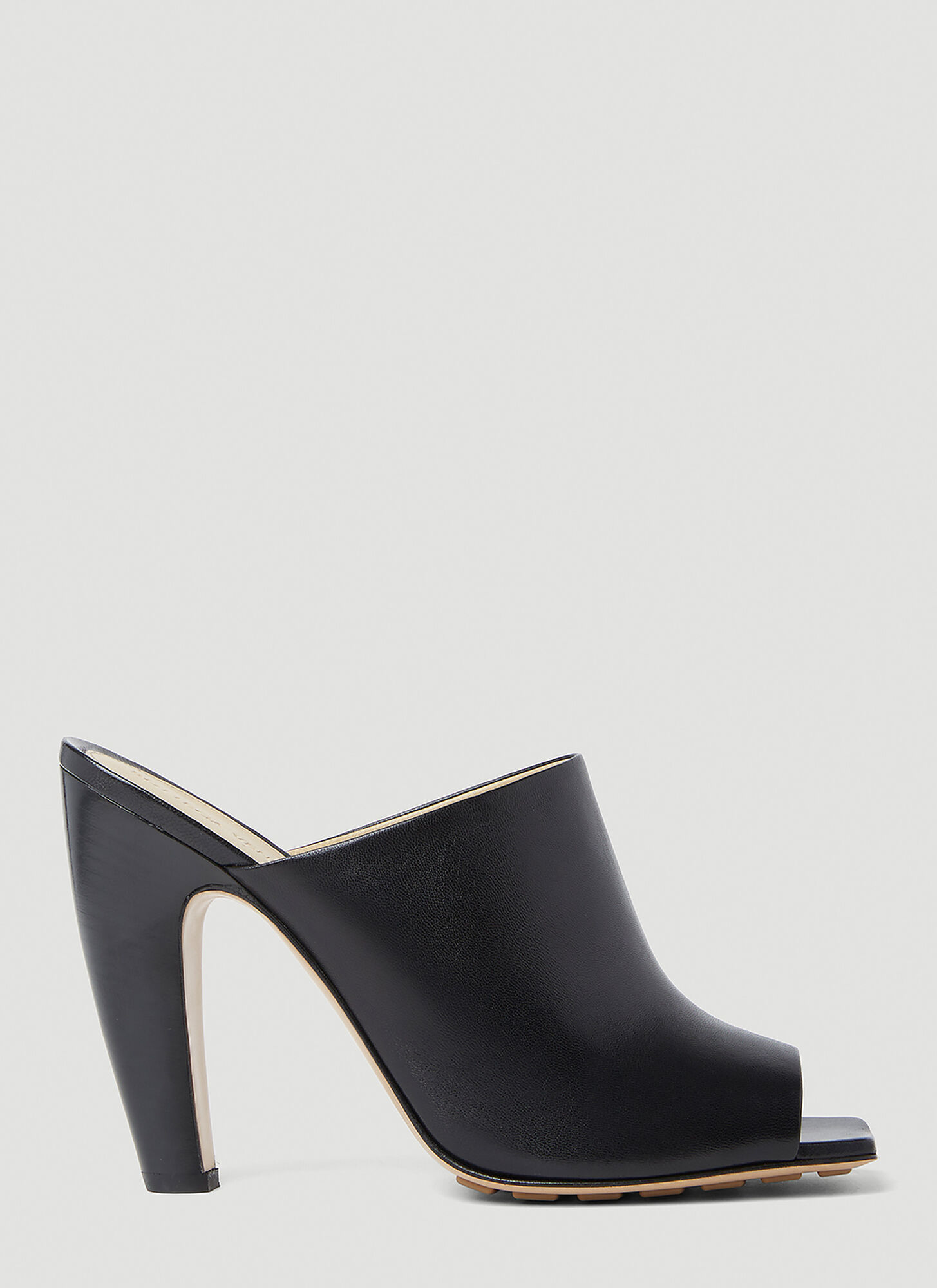 Bottega Veneta High Heel Leather Mule Sandals Black