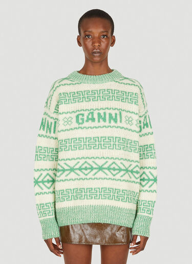 GANNI Graphic Logo Sweater Green gan0251015