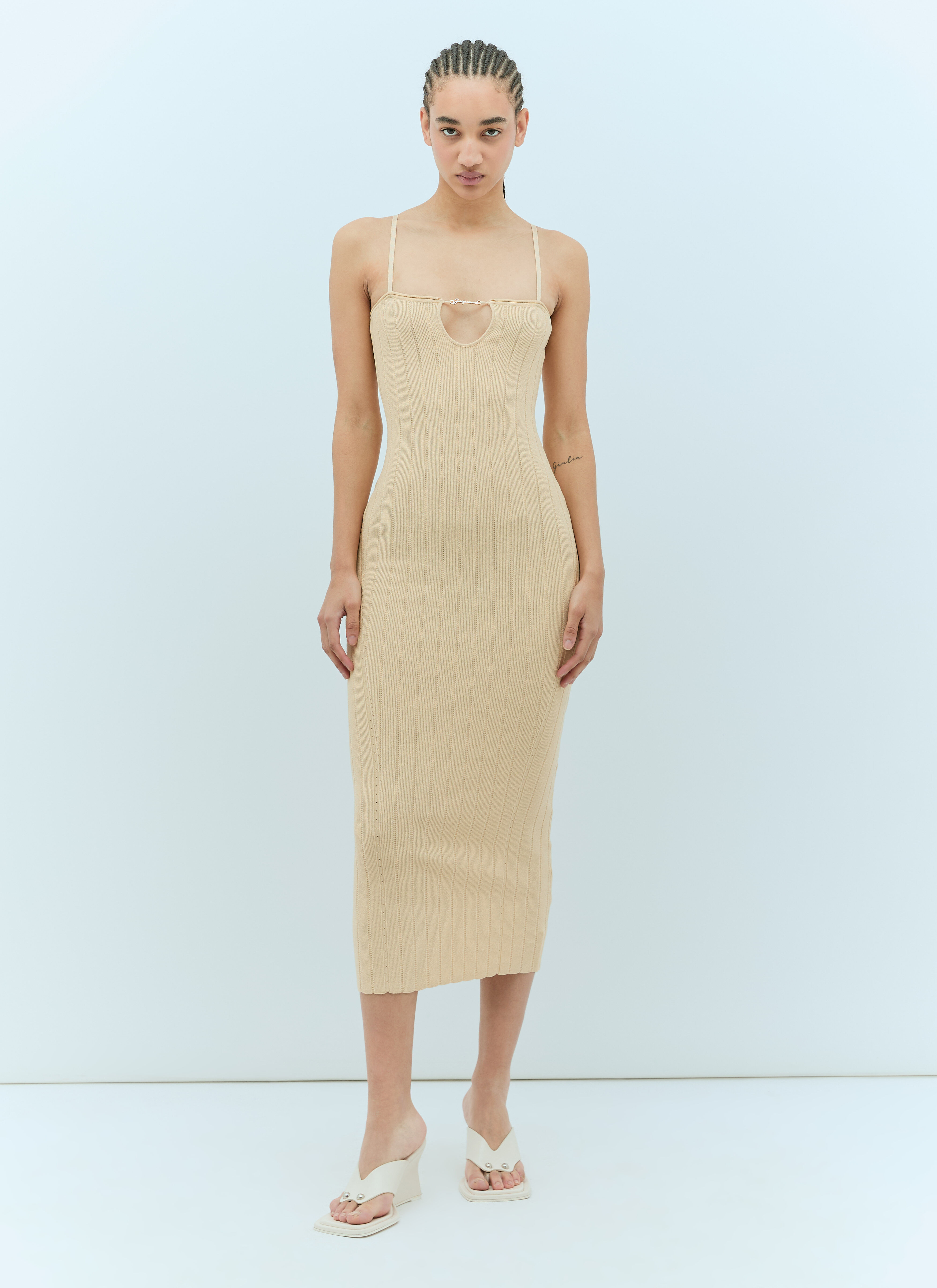 Jacquemus La Robe Sierra Bretelles Midi Dress Brown jac0256084