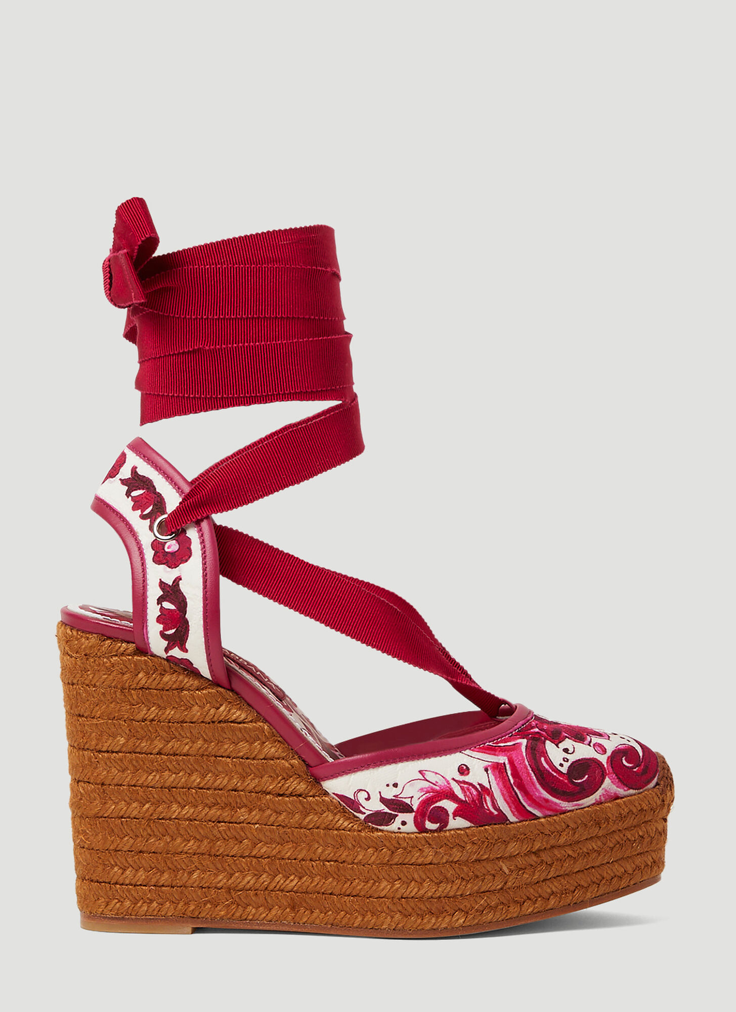 Shop Dolce & Gabbana Printed Brocade Wedge Sandals In Pink