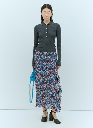 GANNI 罗纹美丽诺 polo 针织衫 灰色 gan0255031