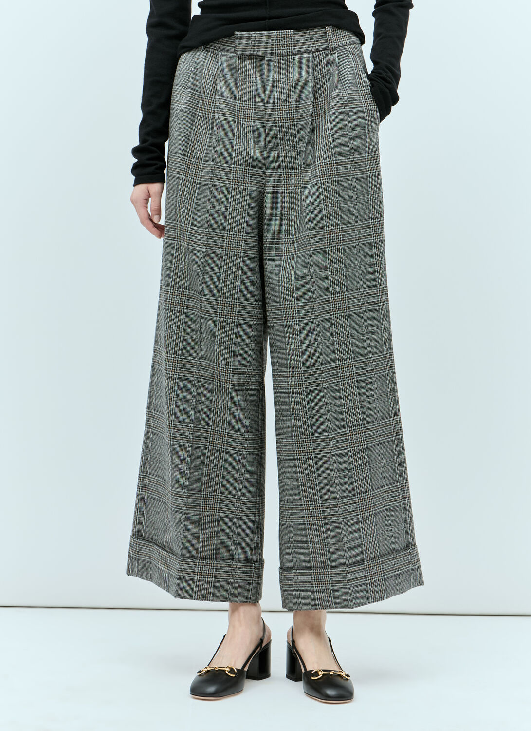 Shop Gucci Prince Of Wales Check Tailored Pants In Grey