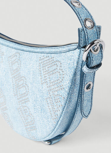 BY FAR Gib Studded Denim Print Shoulder Bag Light Blue byf0251004