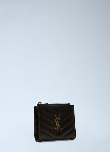 Saint Laurent Monogram 细纹粒面皮革拉链卡包 黑 sla0237053
