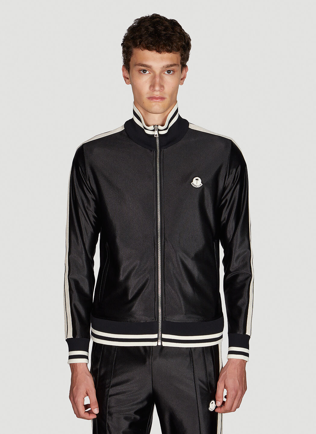 8 Moncler Palm Angels Shiny Zip Track Jacket in Black LN CC
