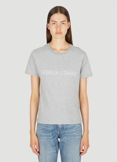 Saint Laurent Women s Reverse Logo T Shirt in Grey LN CC
