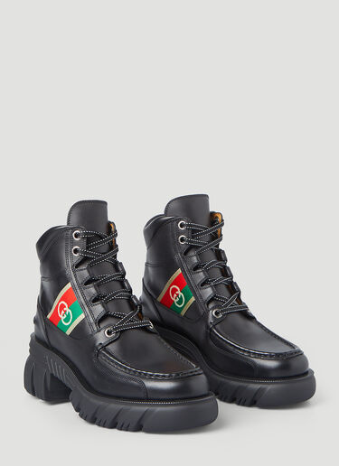Gucci 提花拼接系带踝靴 黑 guc0245074
