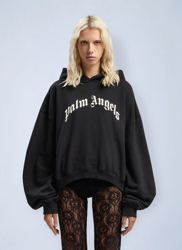 Curved Logo Track Crop Hooded Sweatshirt Palm Angels Curved Logo Track Crop Hooded Sweatshirt Black pma0262077