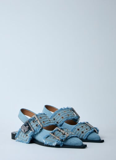 GANNI Feminine Buckle Ballerina Flats Denim gan0260018