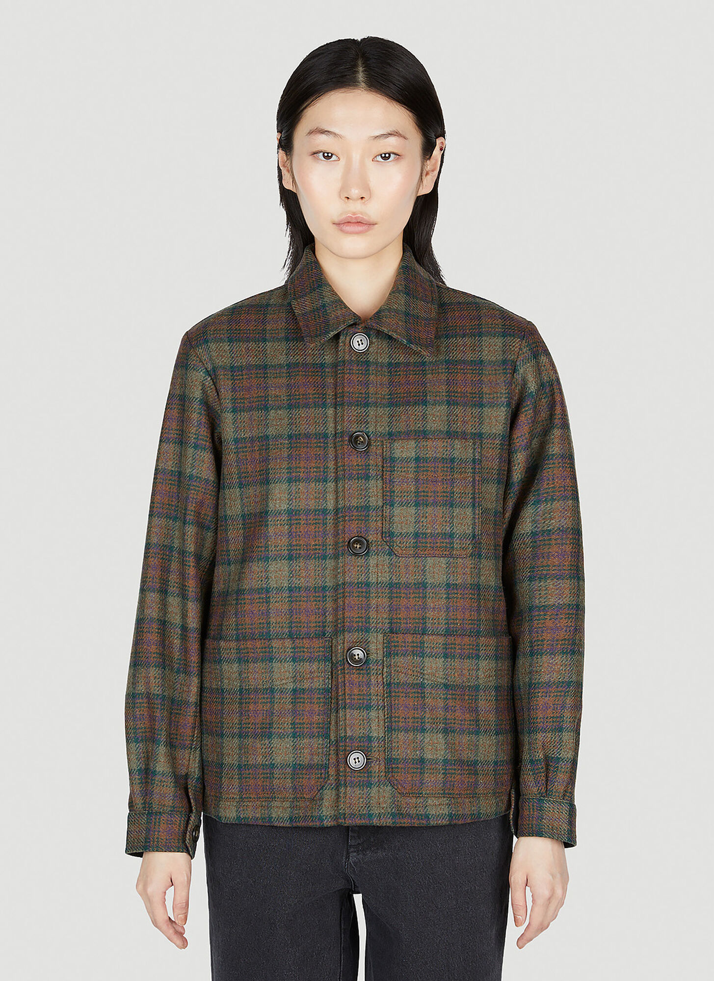 Apc A.p.c. Julia Checked Jacket In Brown
