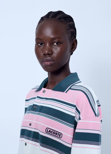 Lacoste Runway Loose Fit Striped Piqué Polo Shirt Pink lac0366001