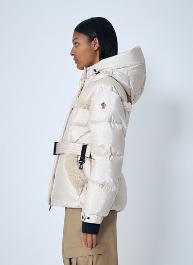 Belted Down Jacket With Faux Fur Trim Moncler Grenoble Belted Down Jacket With Faux Fur Trim Beige mog0262004