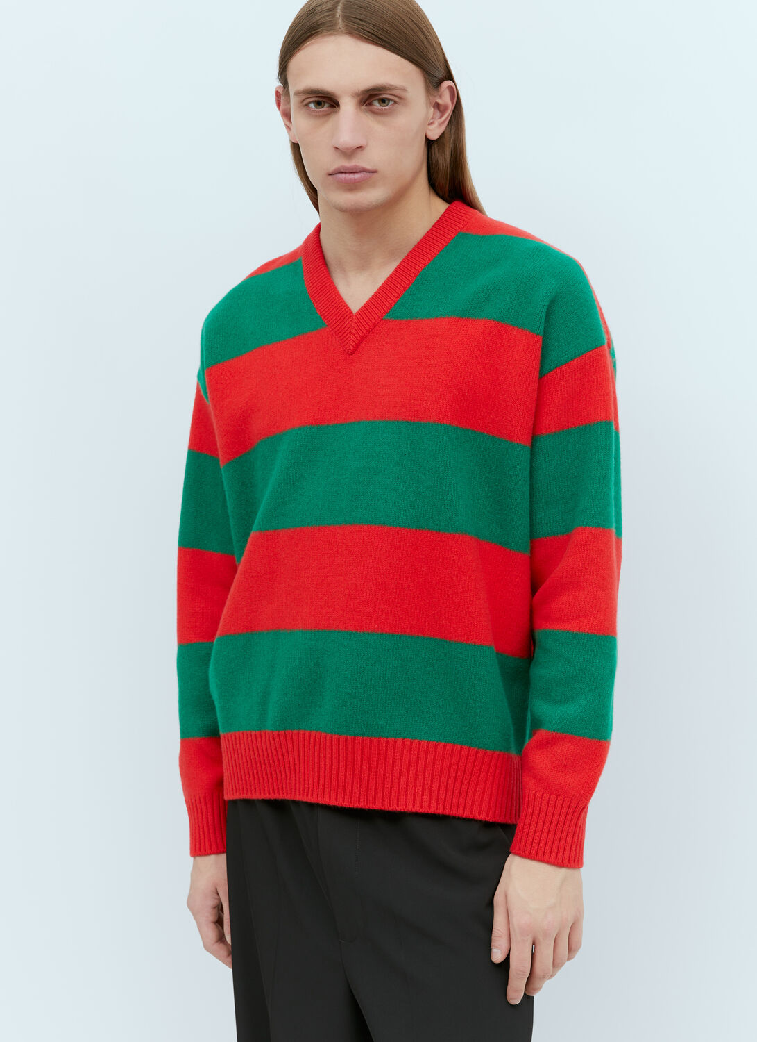Shop Gucci Felted Wool Striped Sweater In Red