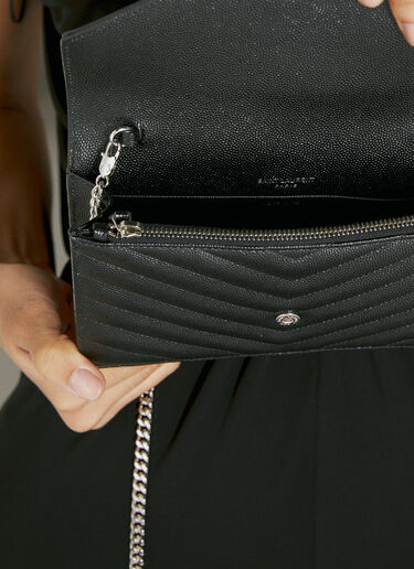 Saint Laurent Cassandre Matelassé Envelope Chain Wallet Black sla0253159