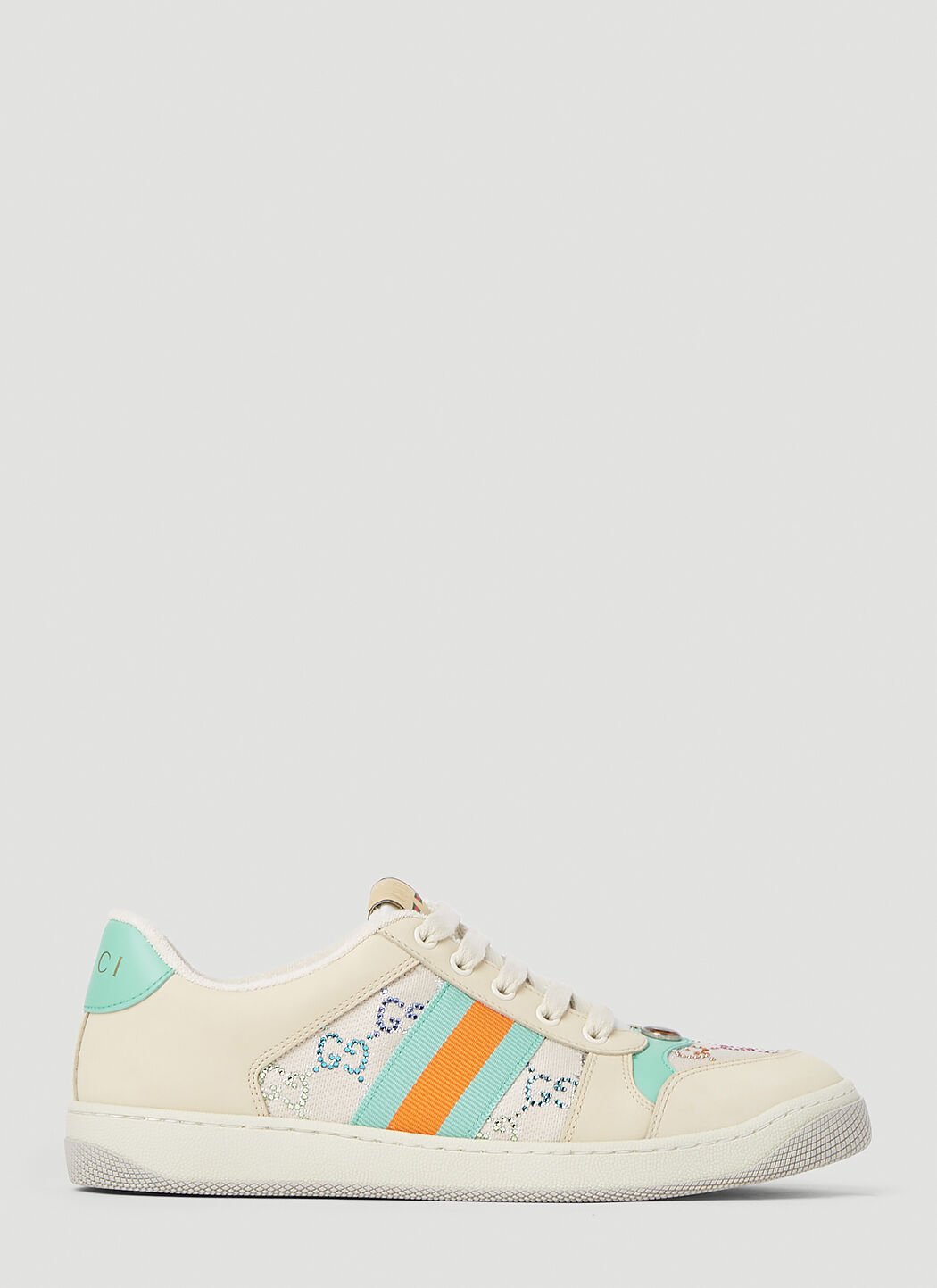 Gucci Embellished Screener Sneakers in Beige LN CC