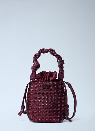GANNI Mini Bou Bucket Handbag Burgundy gan0263037