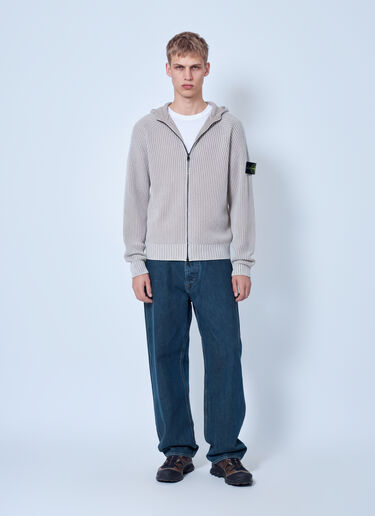LN-CC® - Stone Island: Ribbed Knit Hoodie - Beige Stone Island Ribbed Knit Hoodie Beige sto0165048