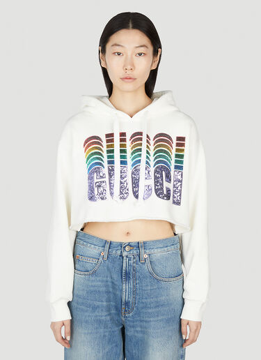Gucci Logo Embellished Hooded Sweatshirt White guc0251186