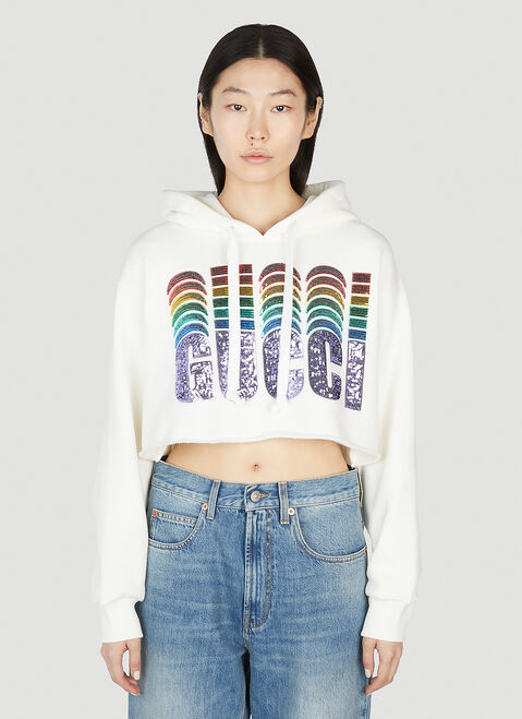 Prada Logo Embellished Hooded Sweatshirt White pra0253003