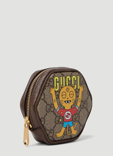 Gucci Cat Print GG Hexagonal Coin Purse Brown guc0150269