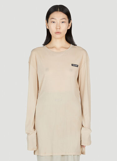 Miu Miu Logo Patch Long Sleeve T-Shirt Beige miu0252005