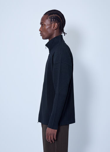 LN-CC® - Homme Plissé Issey Miyake: Pleated High Neck Cardigan - Black Homme Plissé Issey Miyake Pleated High Neck Cardigan Black hmp0166002