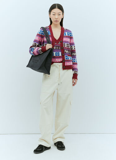 Logo Jacquard Wool Cardigan GANNI Logo Jacquard Wool Cardigan Red gan0255030