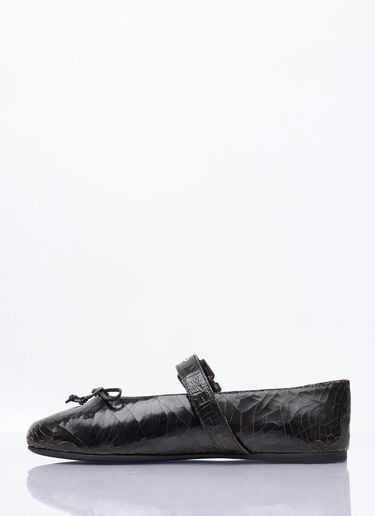 Miu Miu Crackled Leather Ballerina Shoes Brown miu0259022