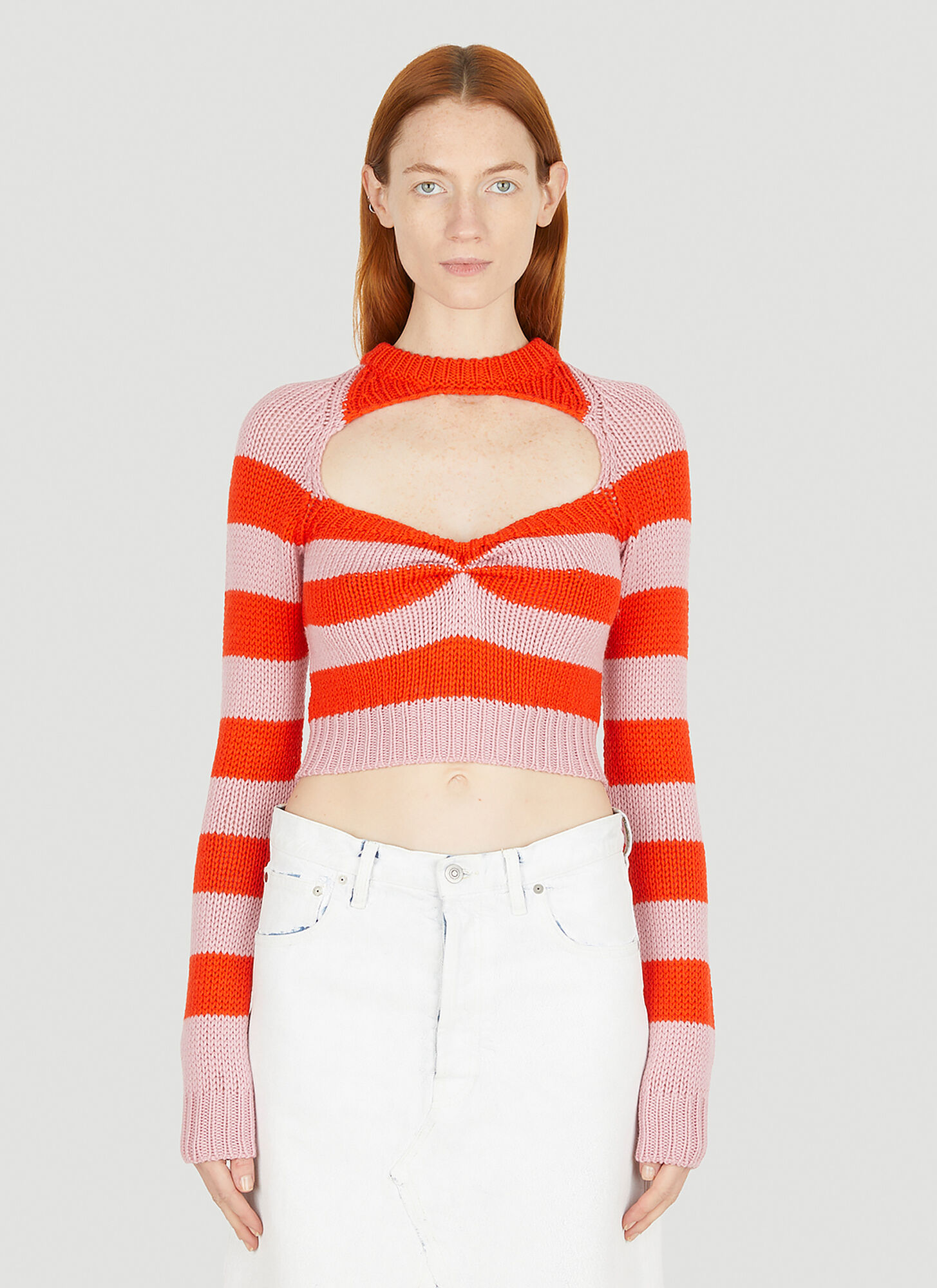 Shop Marni Cut Out Striped Knit Top In Pink