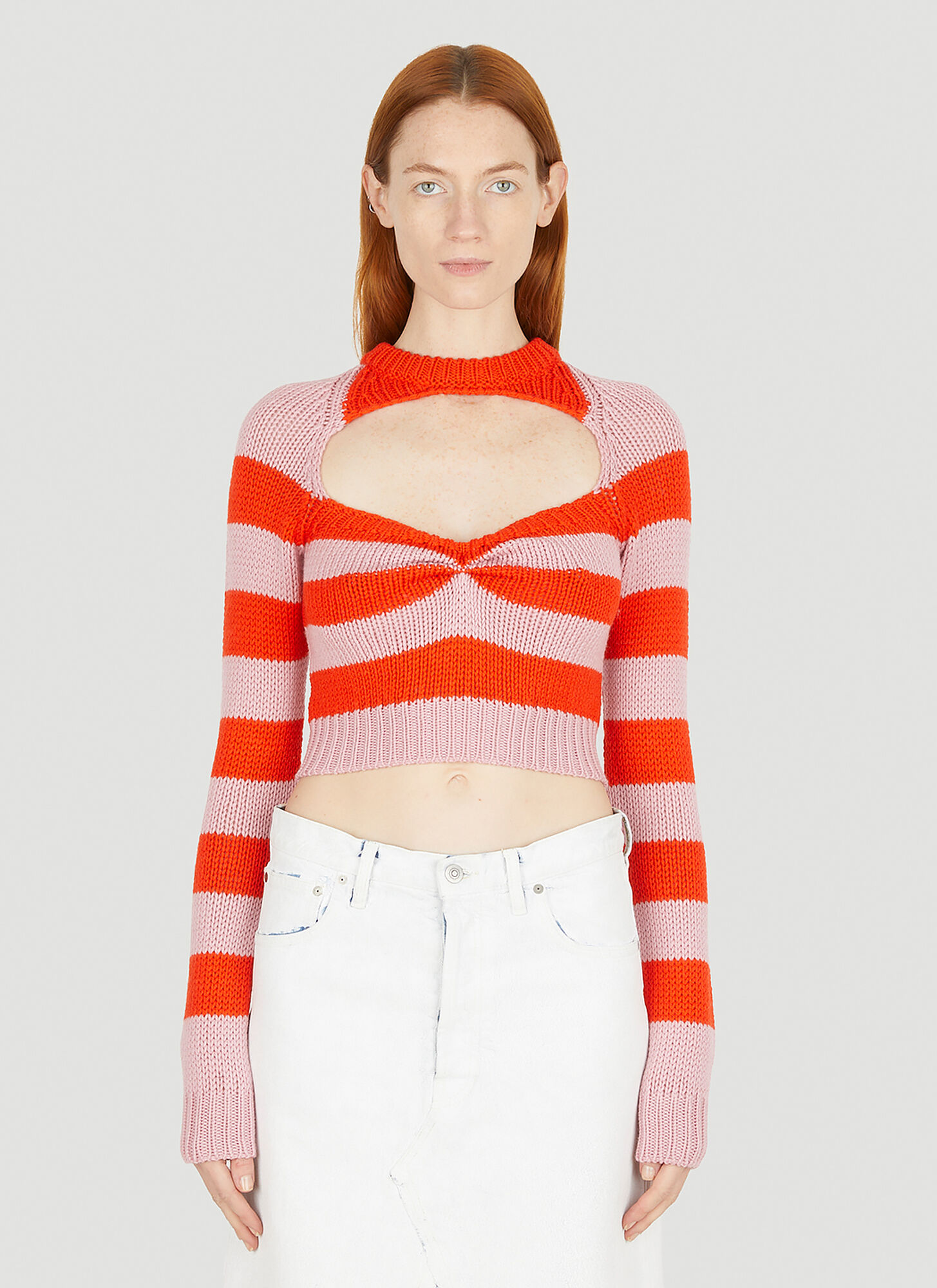 Marni Cropped Wool Sweater With Pink And Red Stripes In Pink