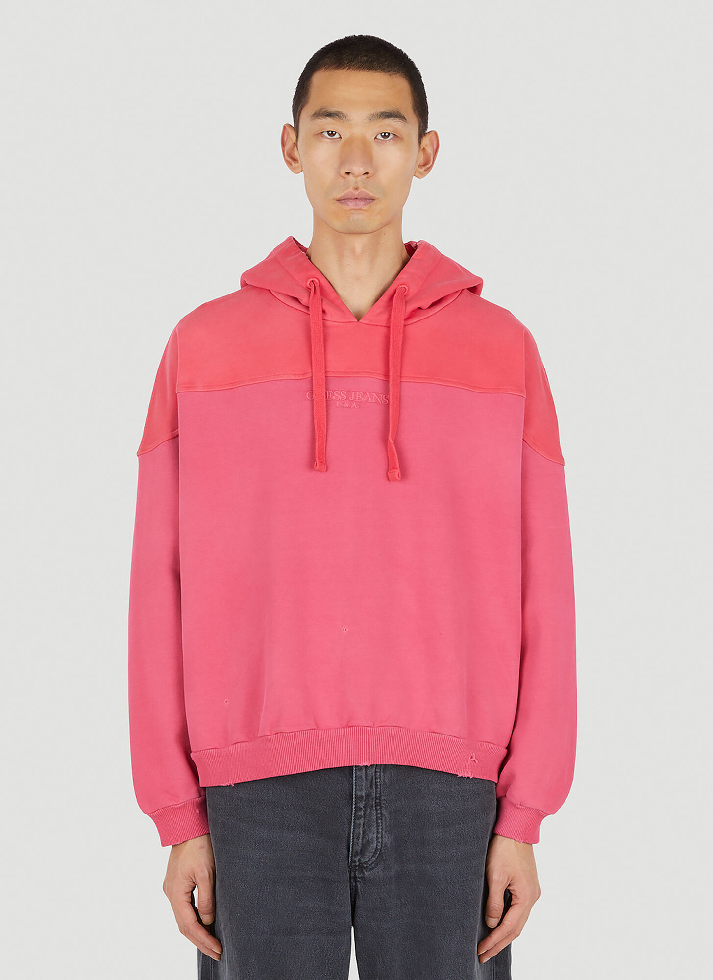 Shop Guess Usa Two Tone Hooded Sweatshirt In Pink