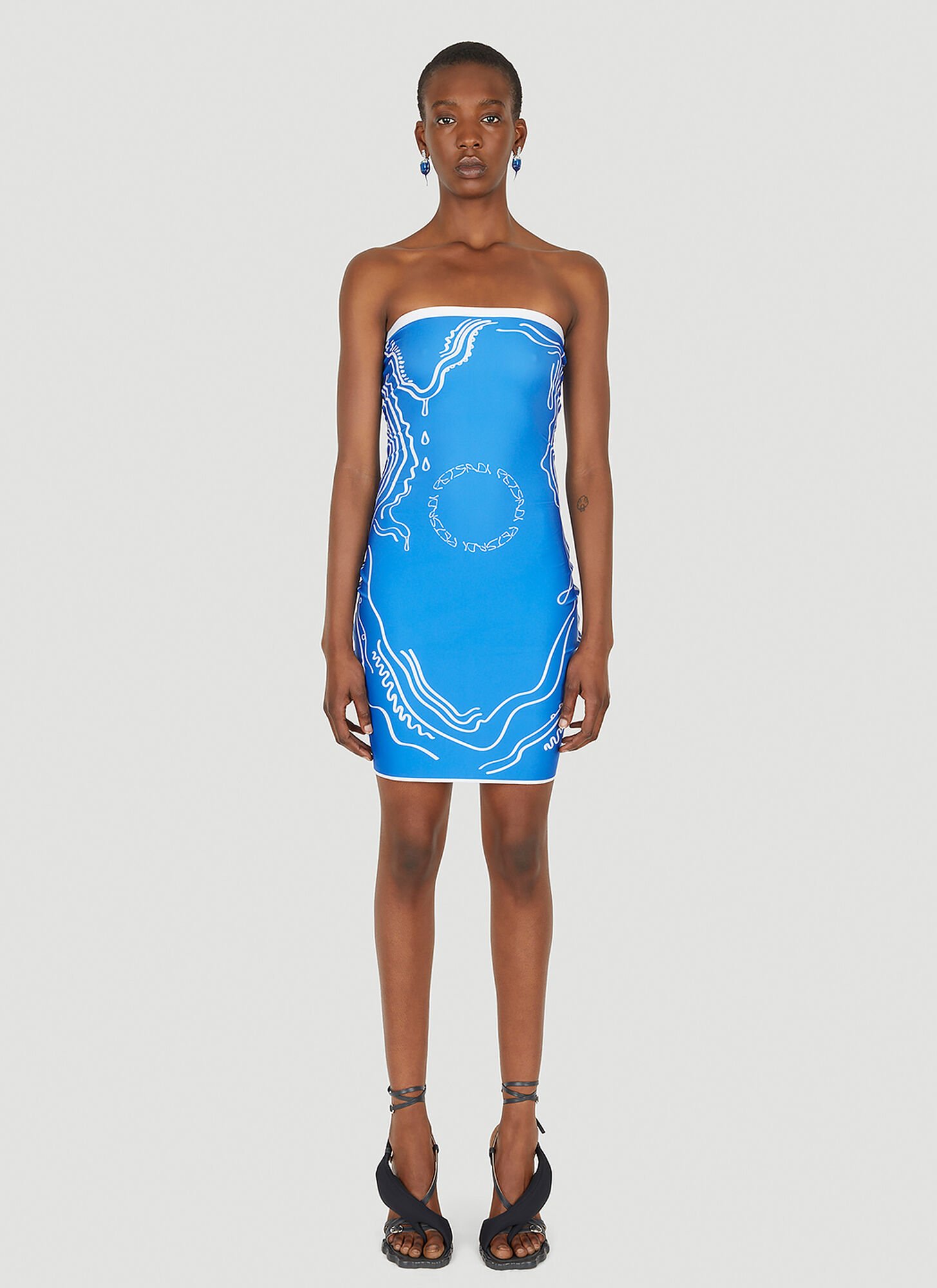 Di Petsa Venus Shell Graphic-print Recycled Polyester-blend Mini Dress In Light Blue