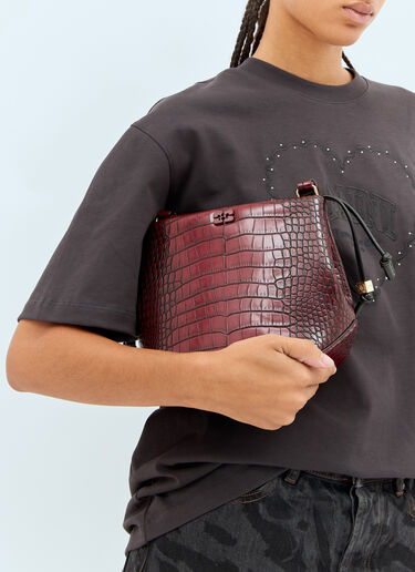 Ganni Bou Croc Embossed Bucket Bag Burgundy gan0258066