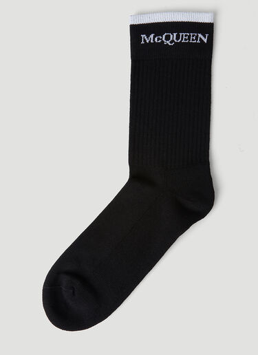 Alexander McQueen Reversible Logo Trim Socks Black amq0148035