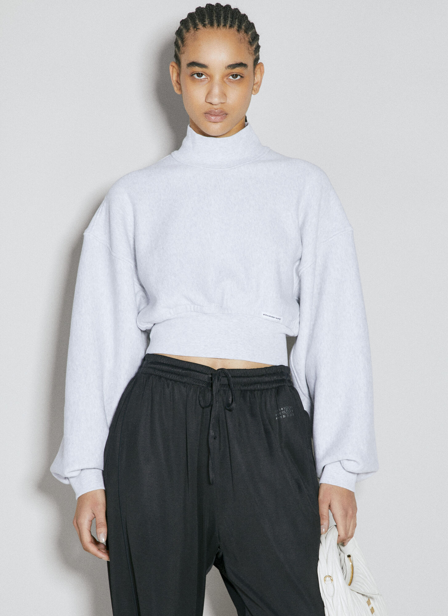 Shop Alexander Wang Cropped High Neck Sweater In Grey