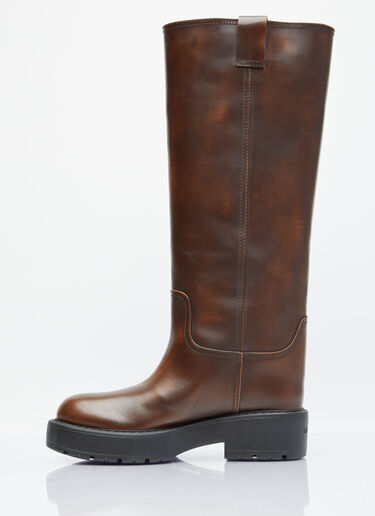 Miu Miu Fumé Leather Boots Brown miu0254039