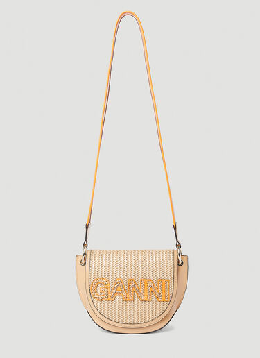 GANNI Banner Saddle Raffia Shoulder Bag Beige gan0252042