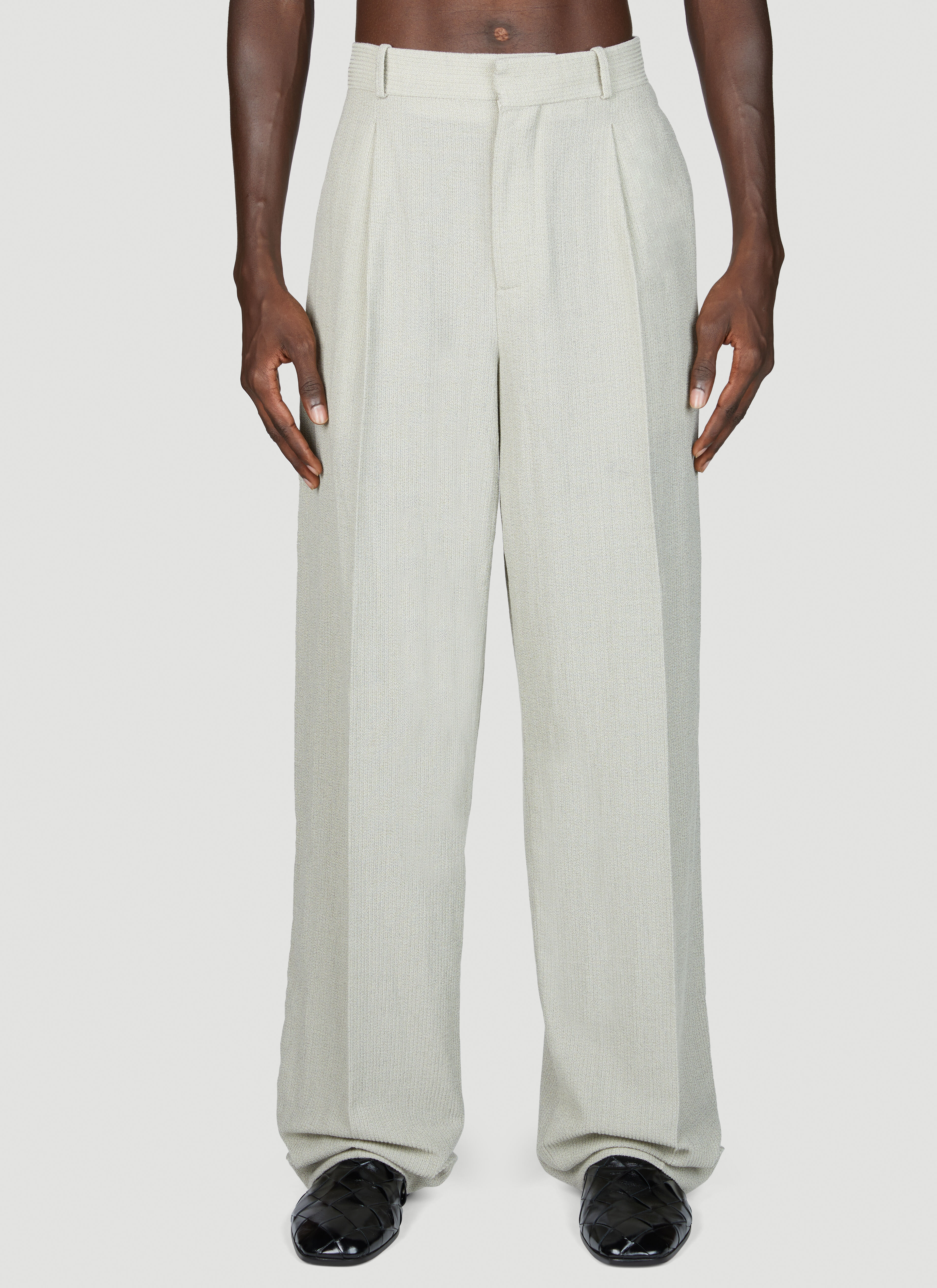 Bottega Veneta Light Wool Silk Mouline Blazer Pants White bov0156002